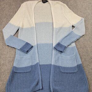 Pendleton Open Front Cardigan Women’s Petite Medium Ombre Blue Cream Knit